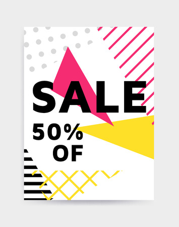 Flat design eye catching sale website banner template. Bright colorful vector illustrations for social media, posters, email, print, mobile phoned designs, ads, promotional material. Yellow Pink Blueのイラスト素材