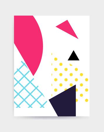 Colorful Pop art geometric pattern with bright bold blocks squiggles. Colorful Material Design Background in Pink Yellow Blue Black and White. Prospectus, poster, magazine, broadsheet, leaflet, bookのイラスト素材