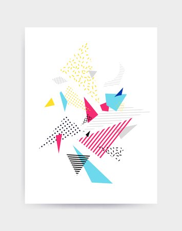 Colorful Pop art geometric pattern with bright bold blocks squiggles. Colorful Material Design Background in Pink Yellow Blue Black and White. Prospectus, poster, magazine, broadsheet, leaflet, bookのイラスト素材