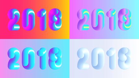 Vector colorful 2018 illustrations set, Merry Christmas and Happy New Year. Pink Blue, yellow, rosy のイラスト素材