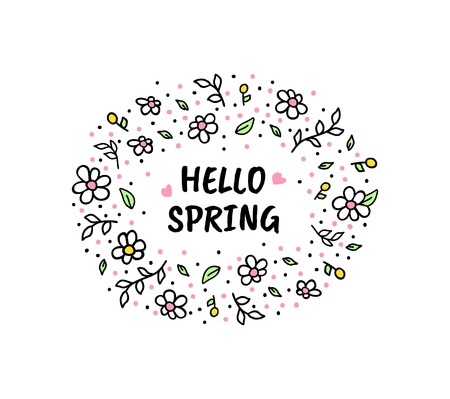 Hello spring Vector cartoon sketch illustrationのイラスト素材