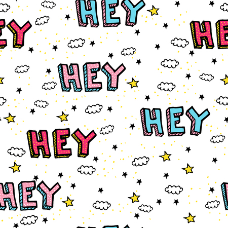 Vector Seamless Pattern Doodles on white backgroundのイラスト素材