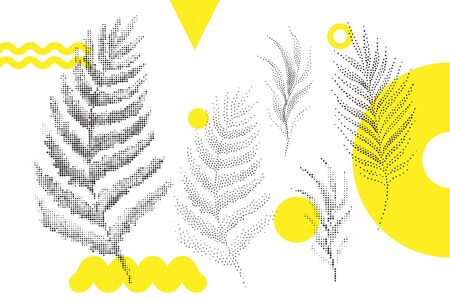 Universal trend dotty leaves set. Dotted bright bold elements.のイラスト素材
