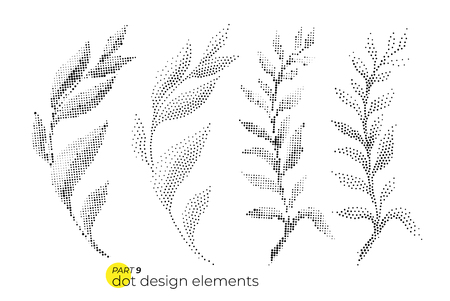 Universal trend dotty leaves set. Dotted bright bold elements coのイラスト素材