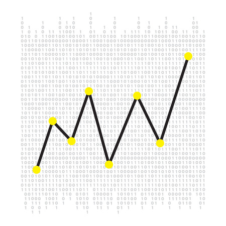 Vector abstract Illustration concept of finance technology, Digital Symbol Bitcoin. Virtual crypto currency services. Unique graphic design icon with zero and one numbers, charts geometric shapesのイラスト素材