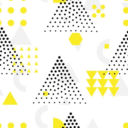 Universal high quality seamless geometric pattern, editable with clipping mask. Abstract yellow, black and white vector background with basic geometrical shapesのイラスト素材