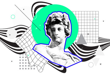 Bright vector collage of universal graphic Elements, Geometric Shapes, Dotted Halftone Objects for your designのイラスト素材