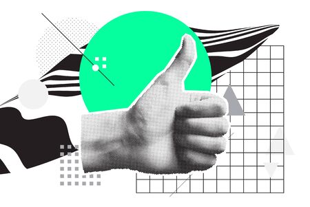 Minimal Clip Art Collage. Pop Vector Design Composition with bright bold geometric shapes, halftone objects for ad, animation etcのイラスト素材