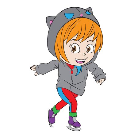 Skating girl vector cartoon illustrationのイラスト素材
