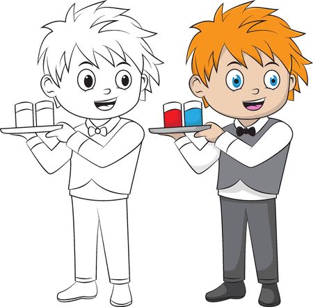 Cartoon waiter. Both in separate layers for easy editing and coloringのイラスト素材