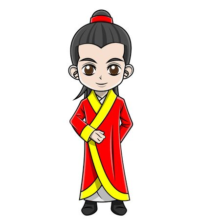 cartoon boy wearing chinese clothesのイラスト素材