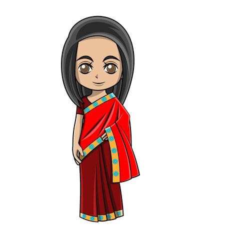 cartoon girl wearing indian clothesのイラスト素材