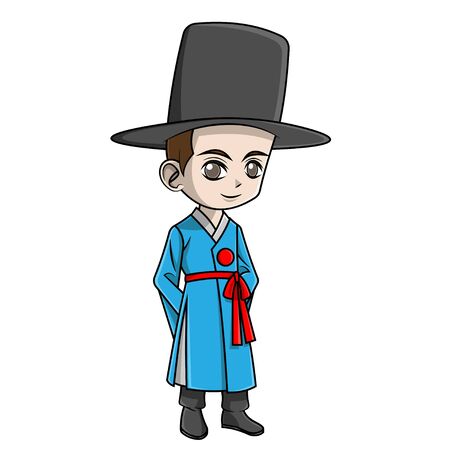 cartoon boy wearing korean clothesのイラスト素材