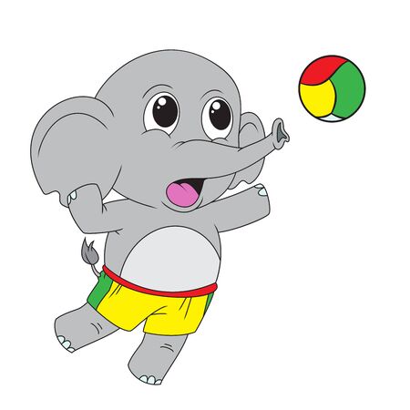 cartoon elephant playing volleyballのイラスト素材