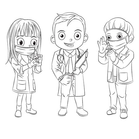 cartoon paramedic collection for coloring bookのイラスト素材