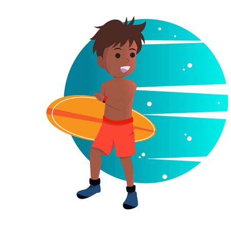 flat design of happy surfer boyのイラスト素材