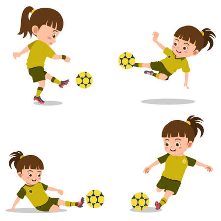 Set of Happy Kids Playing Footballのイラスト素材