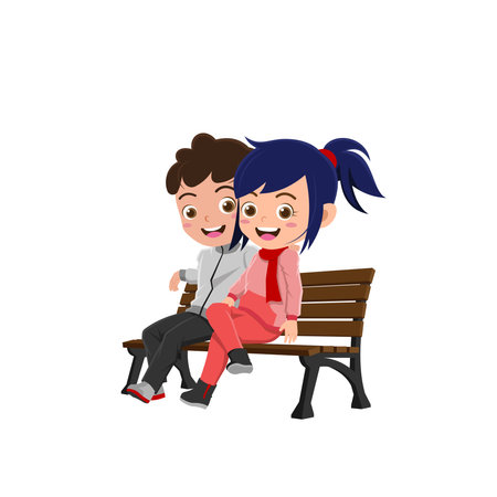 Cute Boy and Girl Celebrating Valentines Day, Background in Separate Layers for Easy Editingのイラスト素材