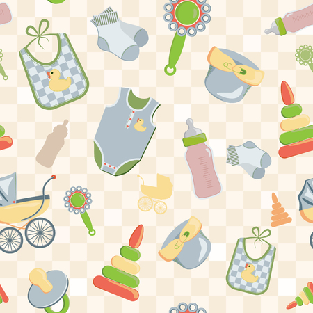 Seamless pattern with colorful baby iconsのイラスト素材