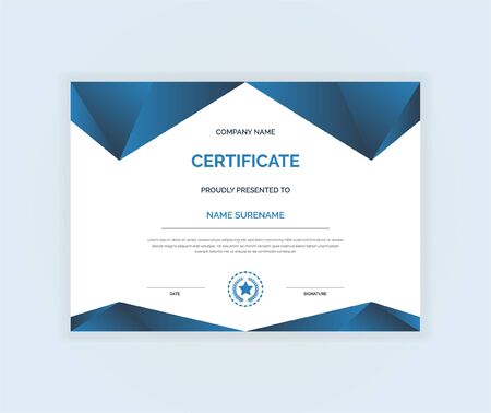 Certificate of appreciation template design with dark blue gradient color elegant shape vectorのイラスト素材