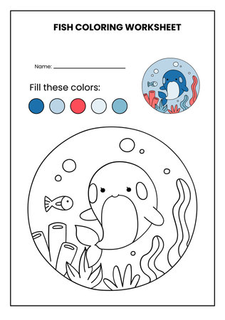 Under Water Fish Colorful Circular Arts Coloring Animals Activity Worksheetのイラスト素材