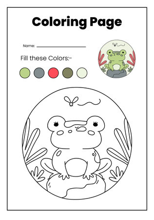 White and Green Colorful Circular Arts Coloring Animals Activity Worksheetのイラスト素材