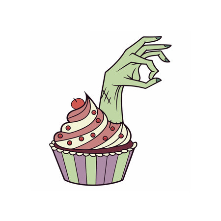 Hand with a cupcake. Vector illustration on a white background.