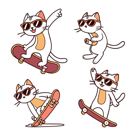 Cute cartoon cats with skateboard. Vector illustration in doodle style.のイラスト素材
