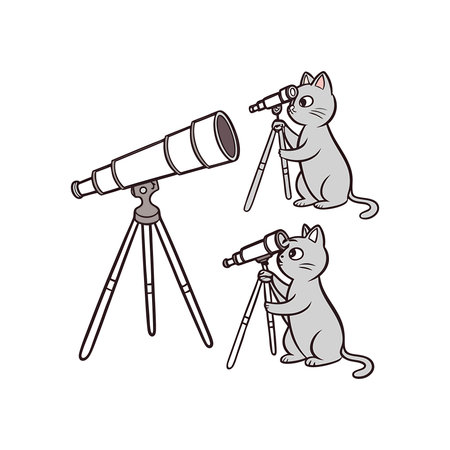 cat and telescope on a white background, vector illustration, epsのイラスト素材