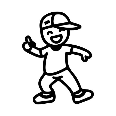 Funny boy playing baseball vector illustration, line art style design.のイラスト素材