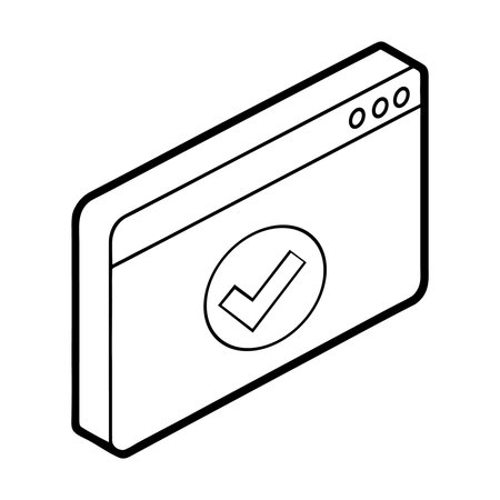 Browser window with checkmark icon isolated on white background silhouetteのイラスト素材