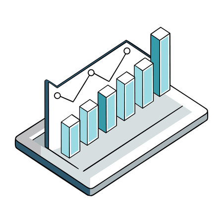 Stylized silhouette of a bar chart and line graph displayed on a tablet screen, isolated on a white background.のイラスト素材