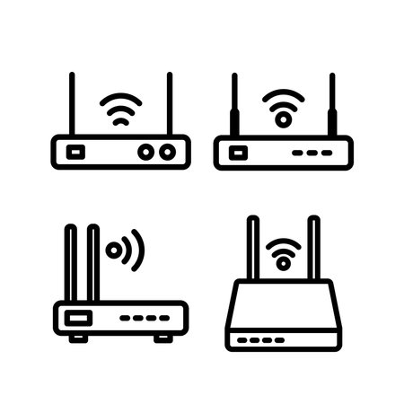 Internet service wireless router or modem with wifi signal flat vector icon for apps and websitesのイラスト素材