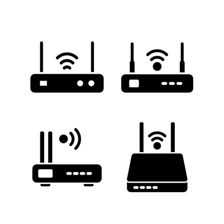 Internet service wireless router or modem with wifi signal flat vector icon for apps and websitesのイラスト素材
