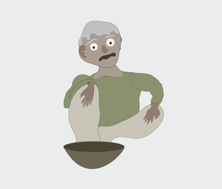 Poor Beggar in green shirt vector Illustration Cartoonのイラスト素材