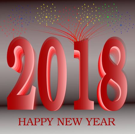 Happy New Year 2018 greeting RED with golden background Illustration with gradients 3D illusion spaceの写真素材