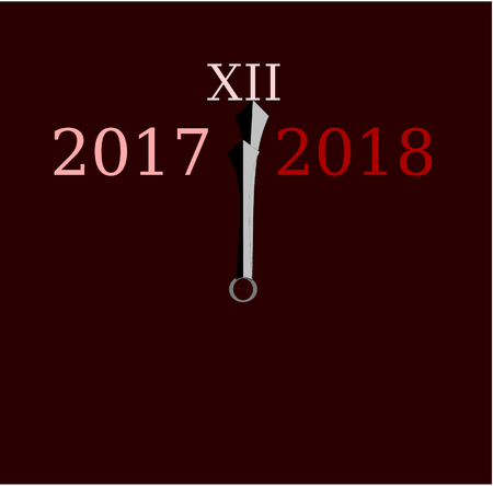 Happy new Year 2018 passing 2017 clock Vector illustration vivid dark red backgroundのイラスト素材