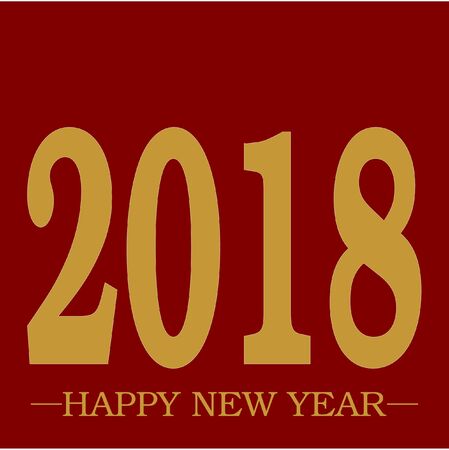 Happy New Year 2018 greeting in golden text on vivid red backgroundのイラスト素材