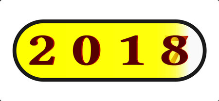 Happy New Year 2018 Abstract button icon type illustration with 2018 completing installation over 2017 transparent suppressing 2017 3D look numbers red on yellow backgroundの写真素材