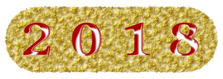Happy New Year 2018 Abstract button icon type illustration beautifully with frosted glass glow on gold spatter background effect numbers red on golden backgroundの写真素材