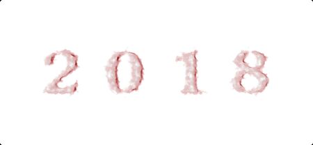Happy New Year 2018 Abstract button icon type illustration with fogg cloud soft cotton foam look red and white effect numbers white on redの写真素材