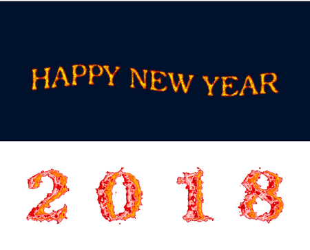 Happy new year 2018 fire on white and dark blue background plain clean vector illustration.のイラスト素材