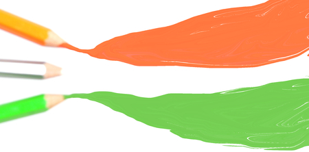 Orange saffron White green colour pencils drawing wavy pattern tricolourの写真素材