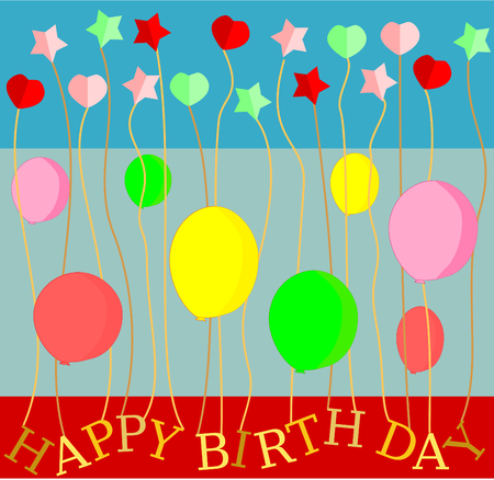 Happy Birthday balloon hearts and stars greeting card vector illustrationのイラスト素材