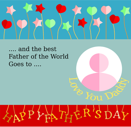 Fathers day calligraphic banner greeting card vector illustration heart balloon stars best father award announcement concept space for photoのイラスト素材