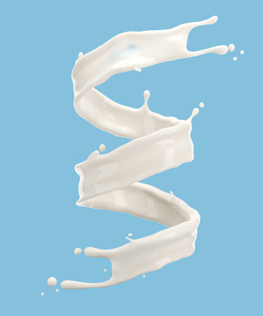 Milk splash isolated on blue background. Realistic 3d vector illustration.の写真素材