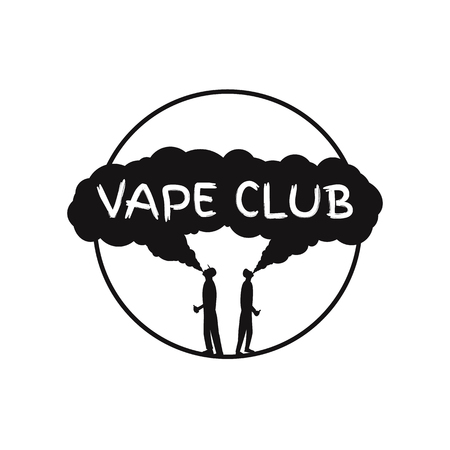 Vape club badge, logo or symbol design concept. Can be used for advertising vape shop, electronic cigarettes store. Vector Illustrstor.のイラスト素材