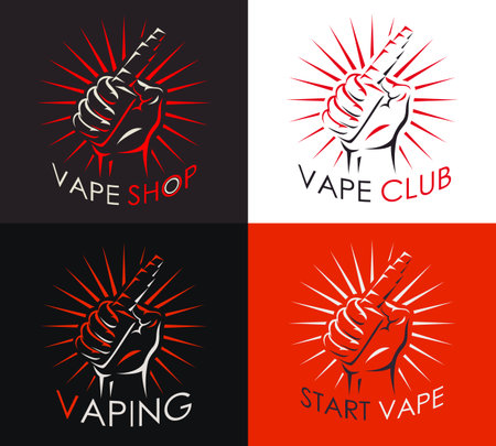 Vaping logo set, badge, logo or symbol design concept. Can be used for advertising vape shop, electronic cigarettes store. Vector illustration.のイラスト素材