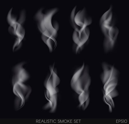 Realistic smoke set on dark background. Cigarettes smoke. Cigarette smoke waves.Vector Illustration.のイラスト素材