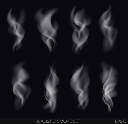 Ilustración de Realistic smoke set on dark background. Cigarettes smoke. Cigarette smoke waves.Vector Illustration. - Imagen libre de derechos